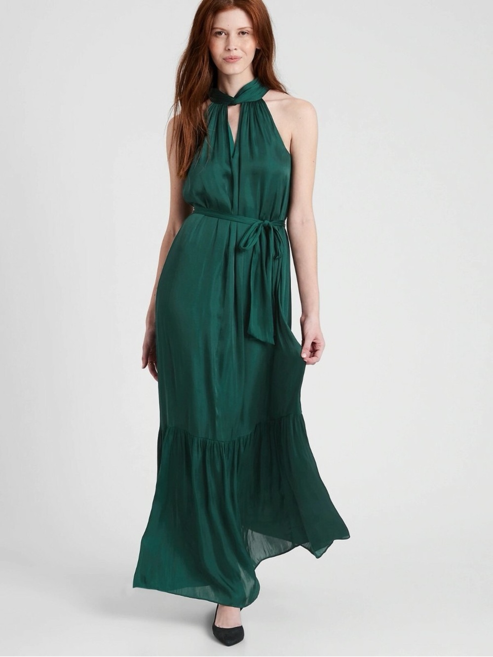 Banana Republic Loch Green Satin Twisted Maxi Dress. Size 2